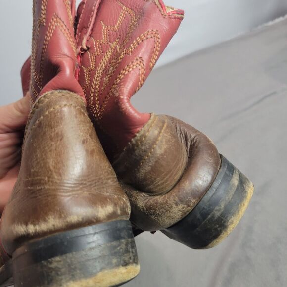 Tony Lamas Kids Durango Red & Brown Leather Cowboy Boots Size 12 - Picture 11 of 12